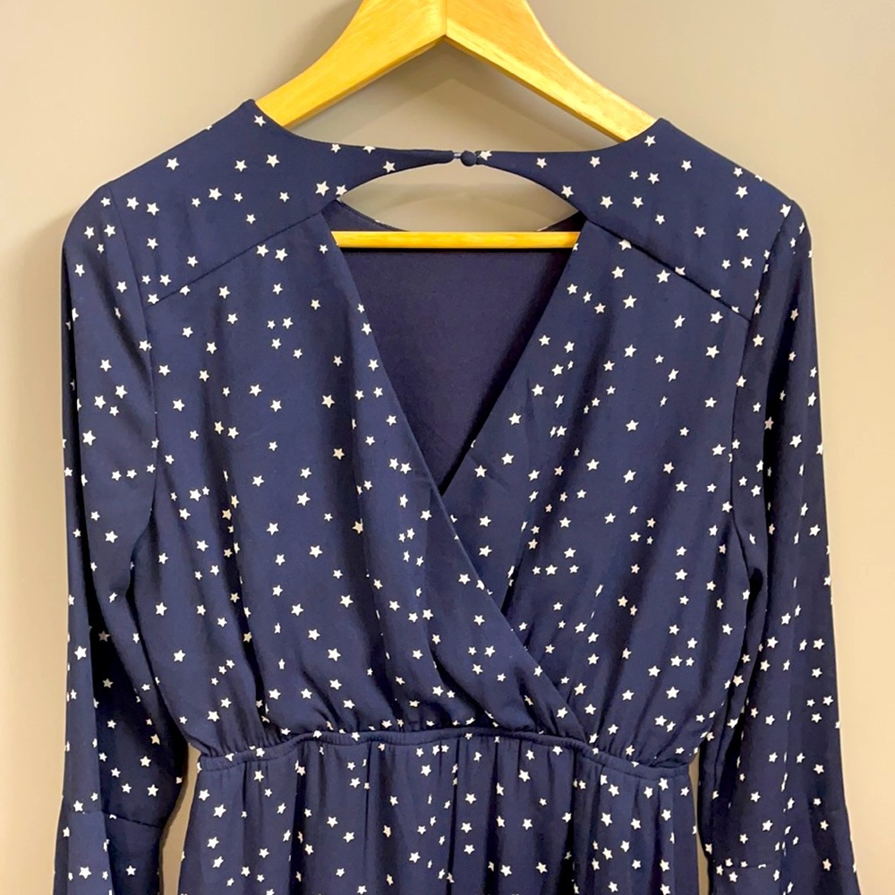 Bell Sleeve Navy Blue and Star Dress size S - Picture 4 of 5